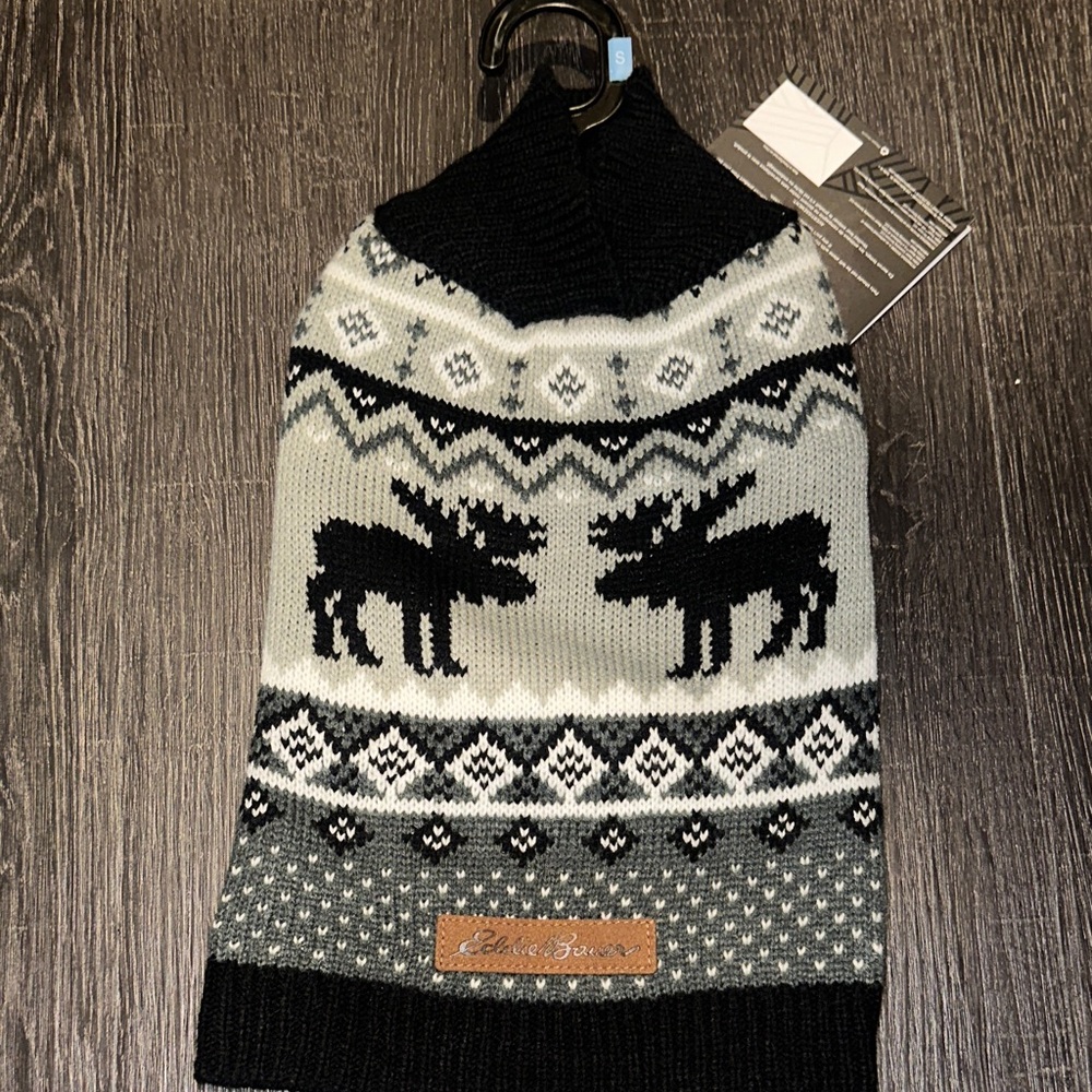 Eddie Bauer Dog Apparel Black & Gray Moose Fair Isle Turtleneck Sweater